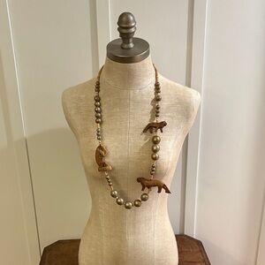 Handcrafted Animal Charm Necklace - Gold and Brown